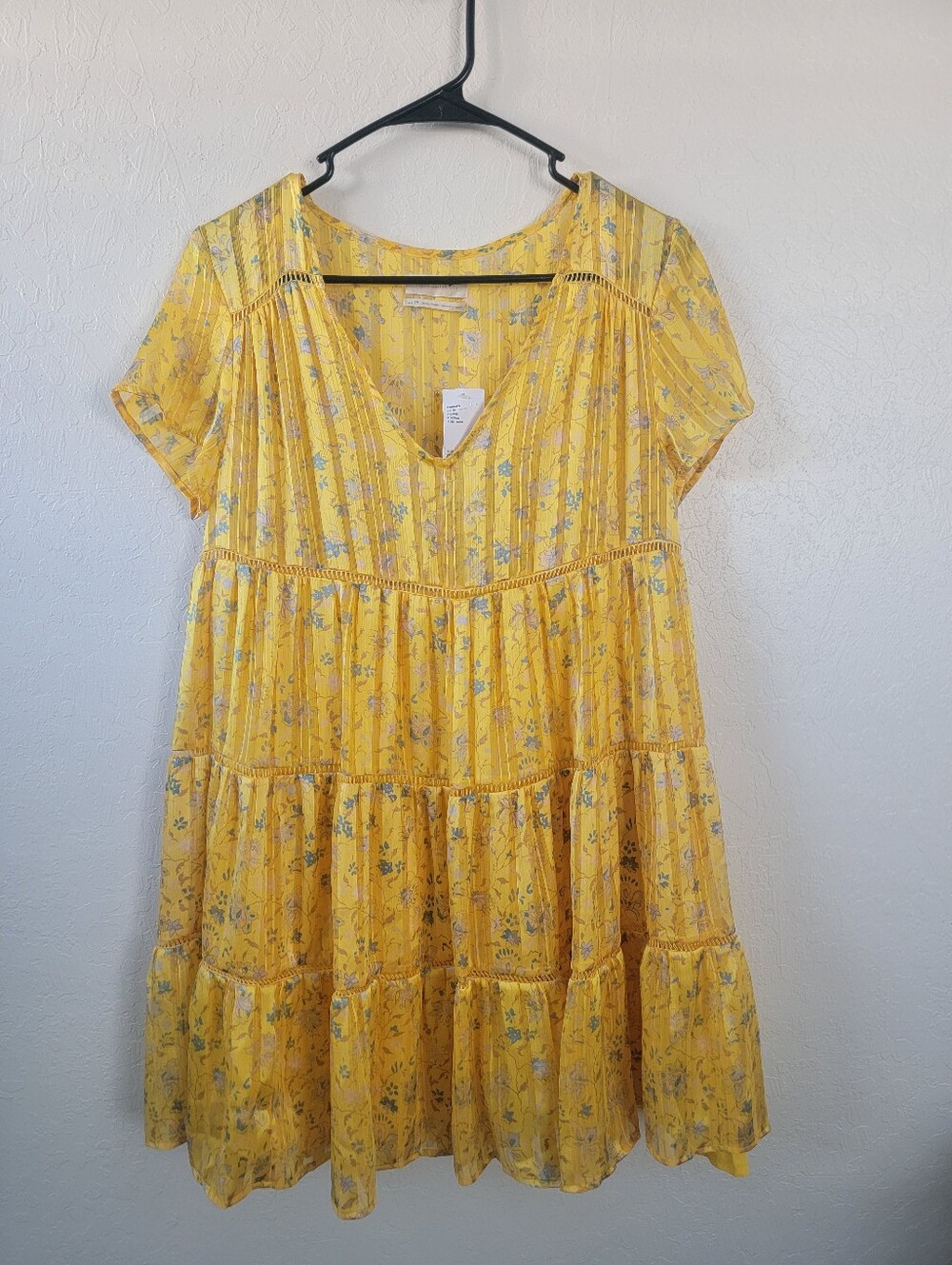 Urban Outfitters Picnic Tiered Babydoll Cottagecore Floral Yellow Mini Dress Xs
